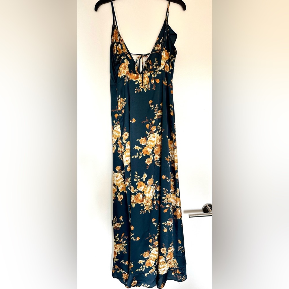 Navy Blue Floral Leggy High Low Dress